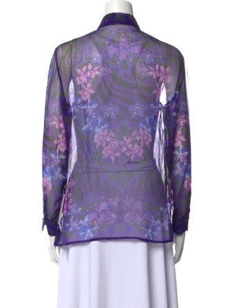 Versace Silk Floral Print Button-Up Top