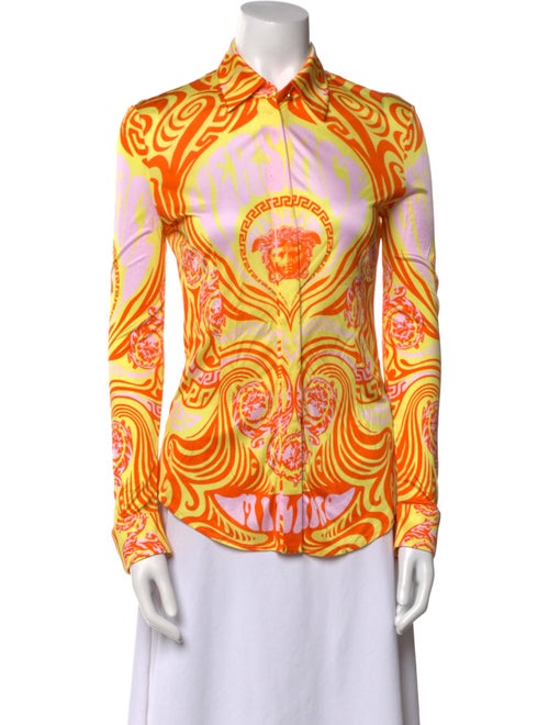 Versace Printed Long Sleeve Button-Up Top