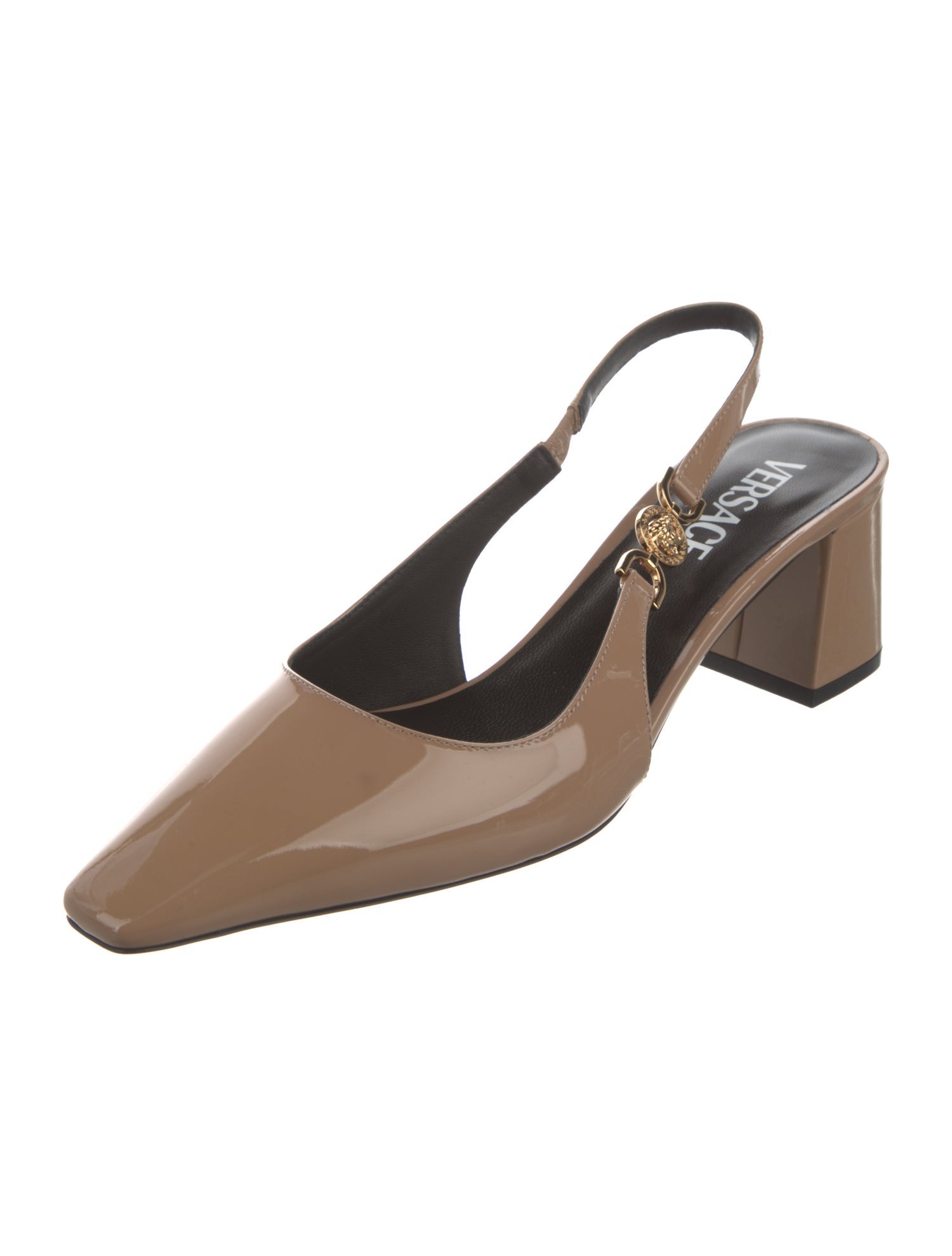 Versace Medusa Insignia Patent Leather Slingback Pumps