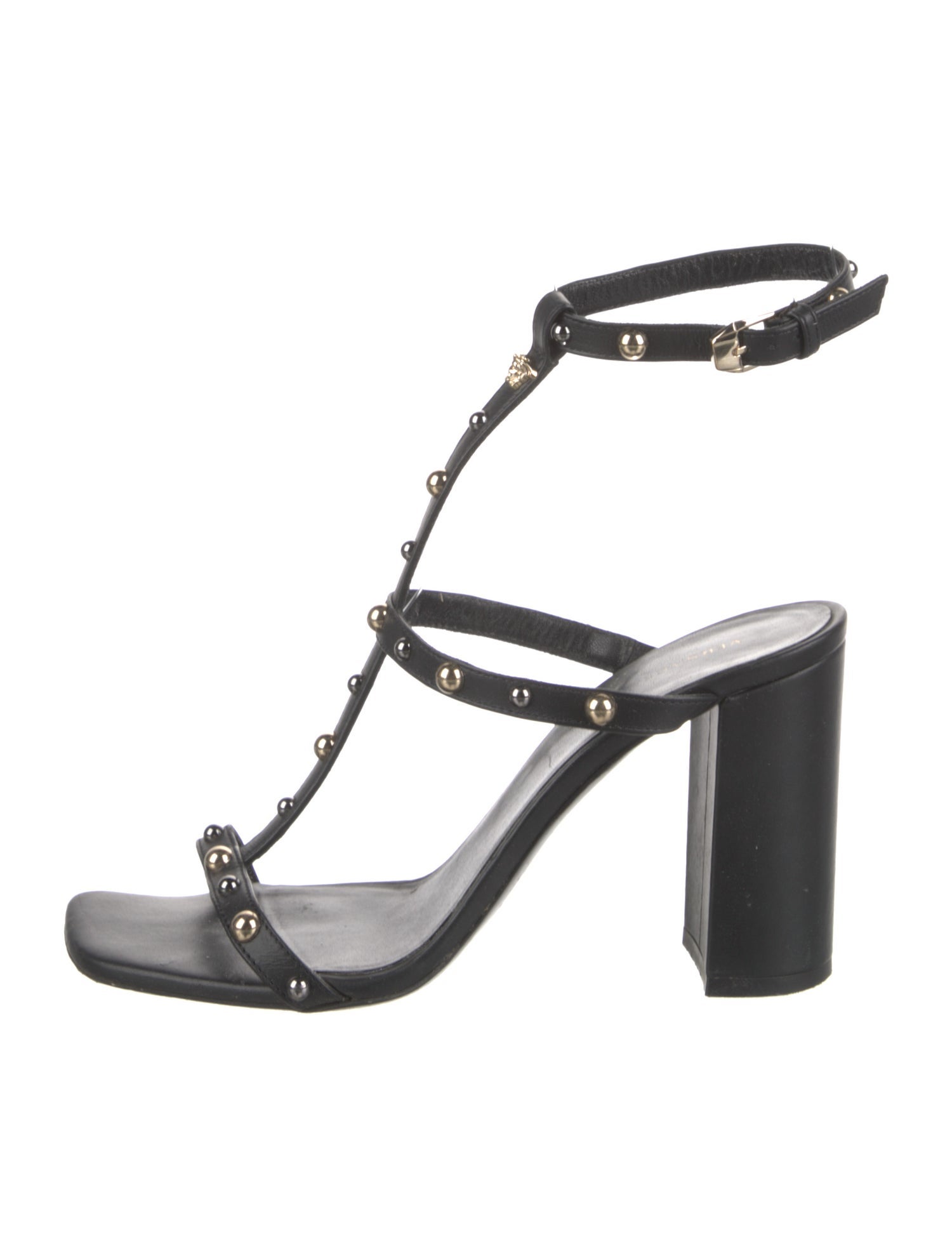 Versace Medusa Insignia Leather T-Strap Sandals
