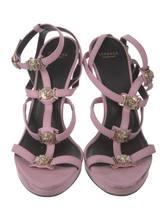 Versace Medusa Insignia Leather T-Strap Sandals