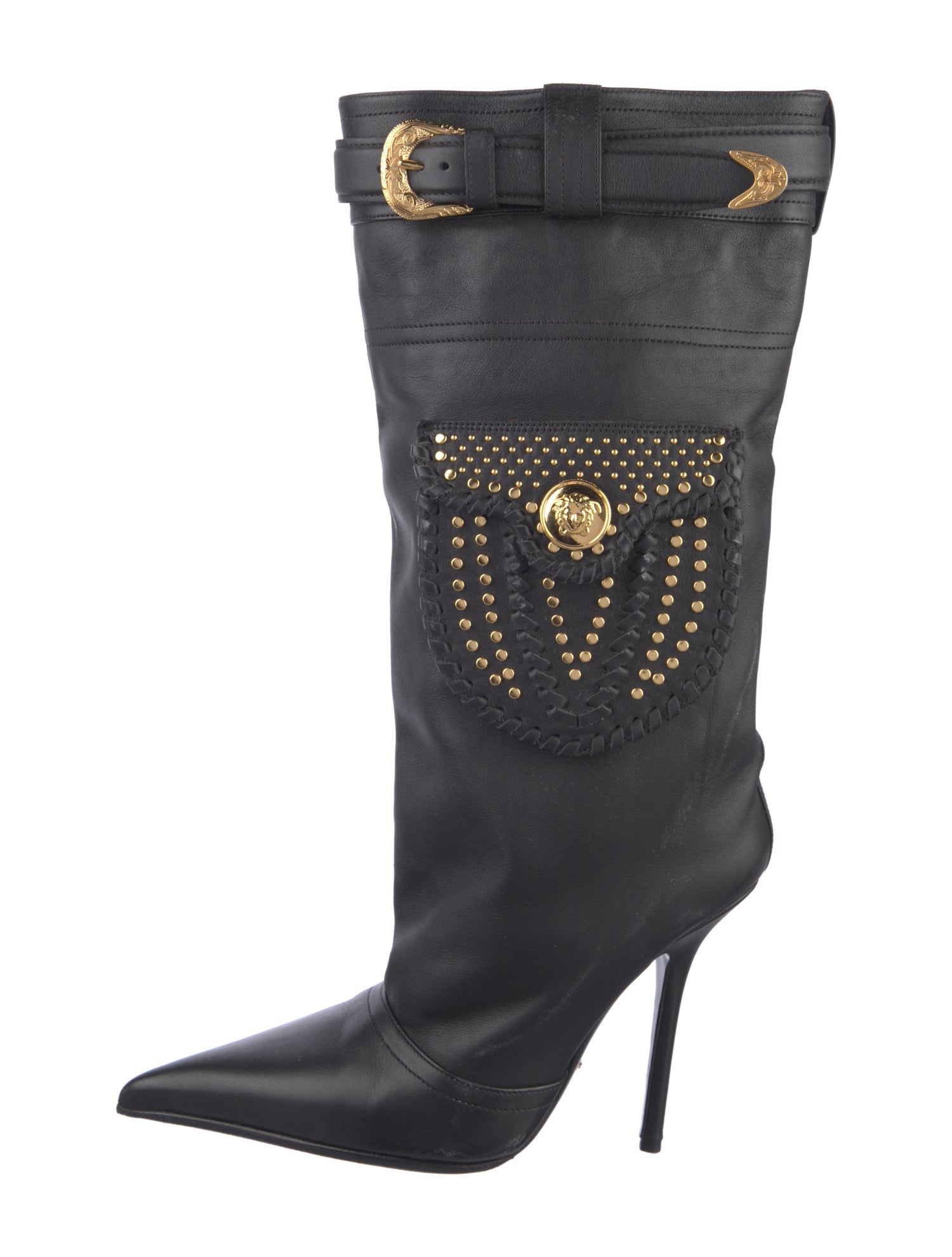 Versace Leather Colorblock Pattern Boots