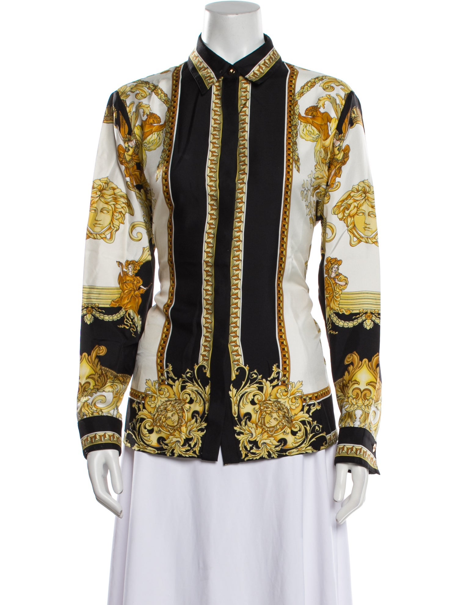 Versace Silk Printed Button-Up Top