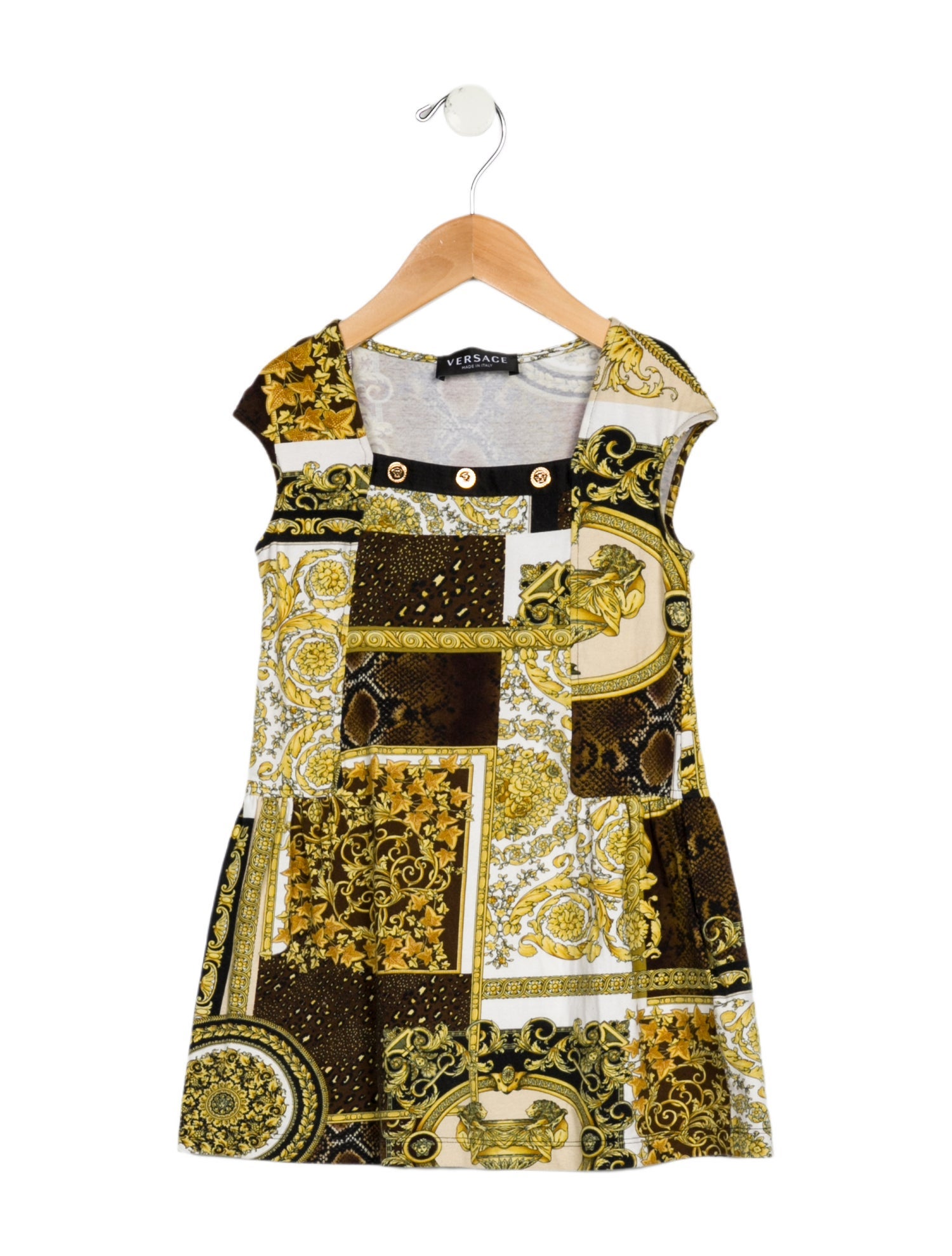 Versace toddler girls' yellow multicolored short sleeve dress