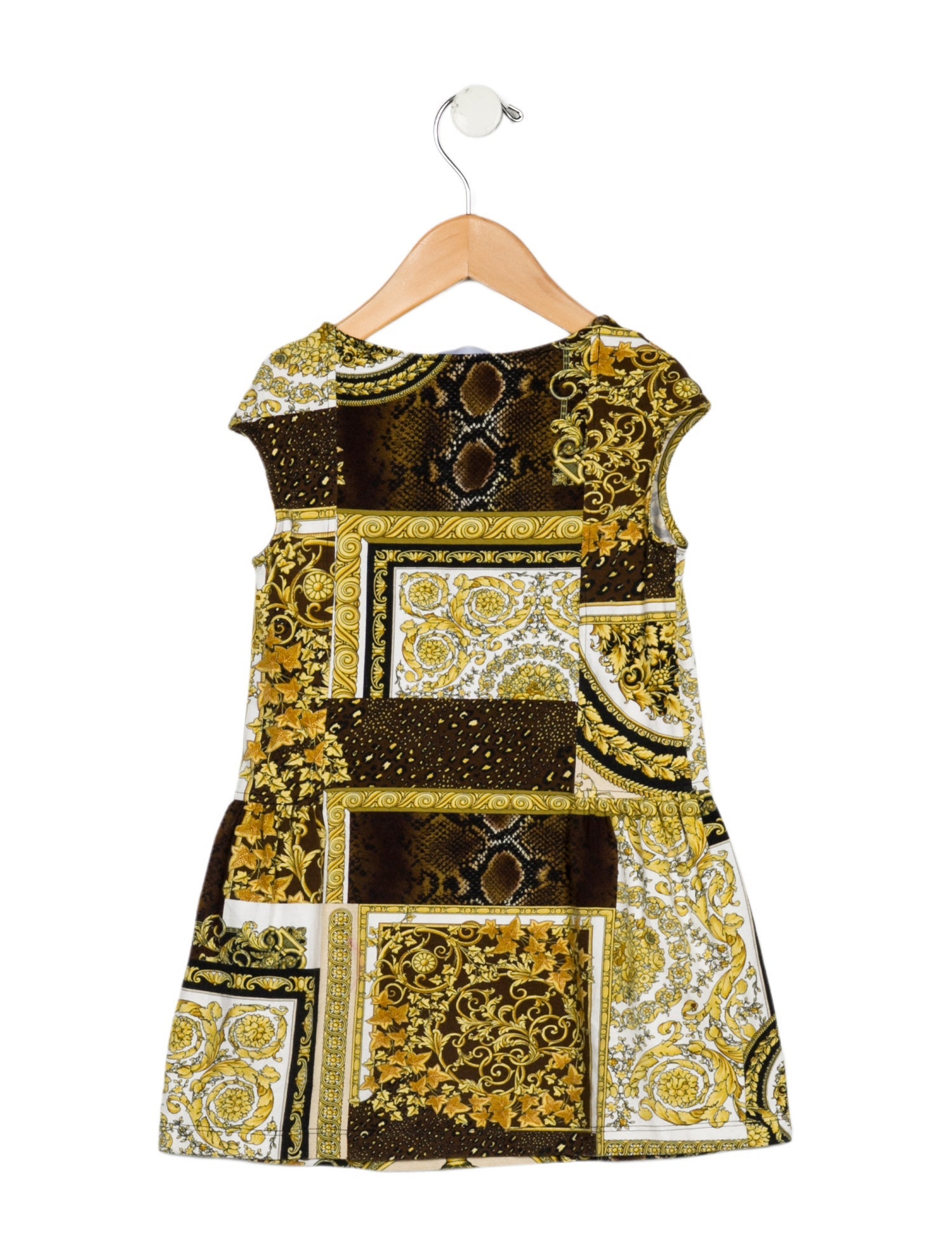 Versace toddler girls' yellow multicolored short sleeve dress