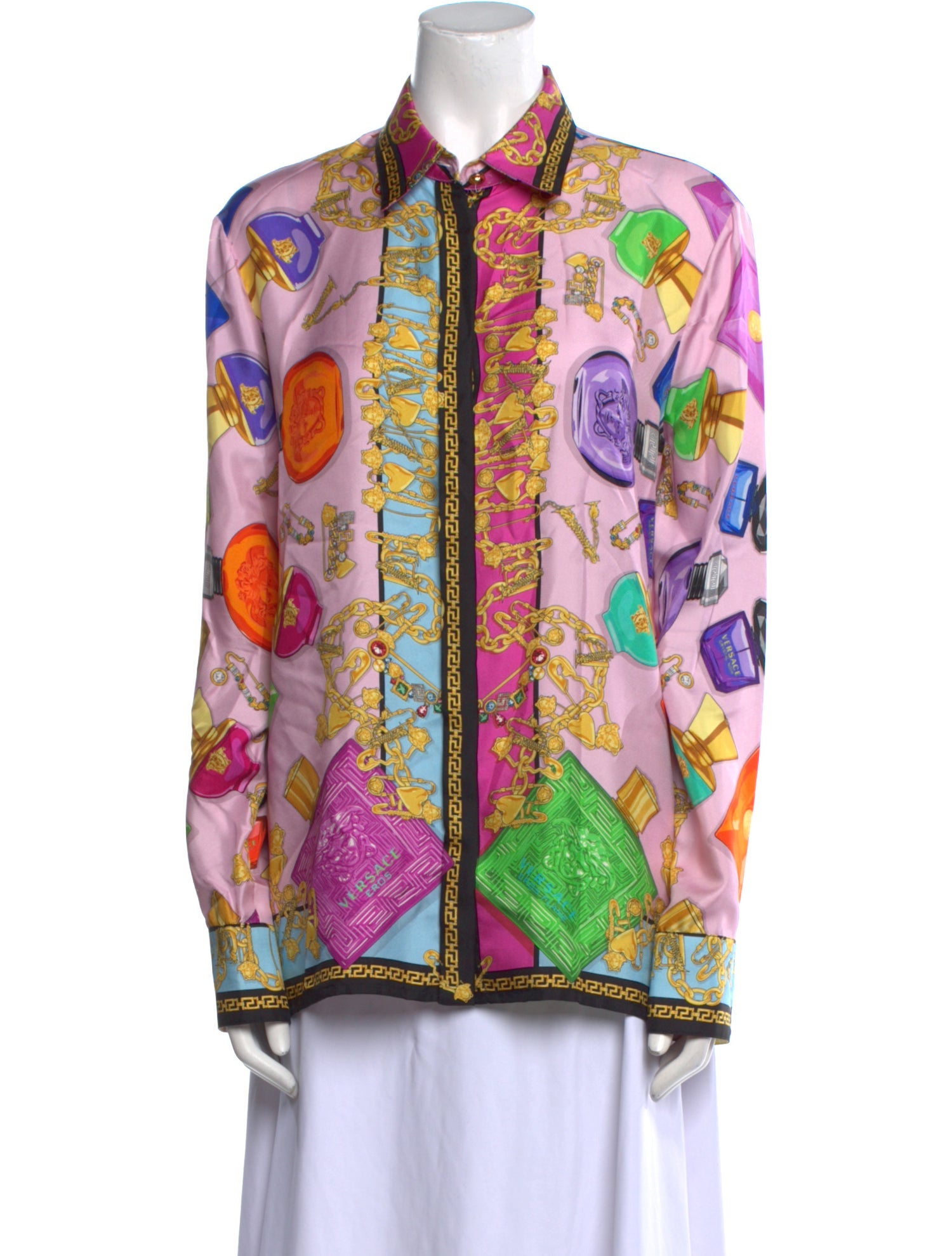 Versace Printed Long Sleeve Button-Up Top