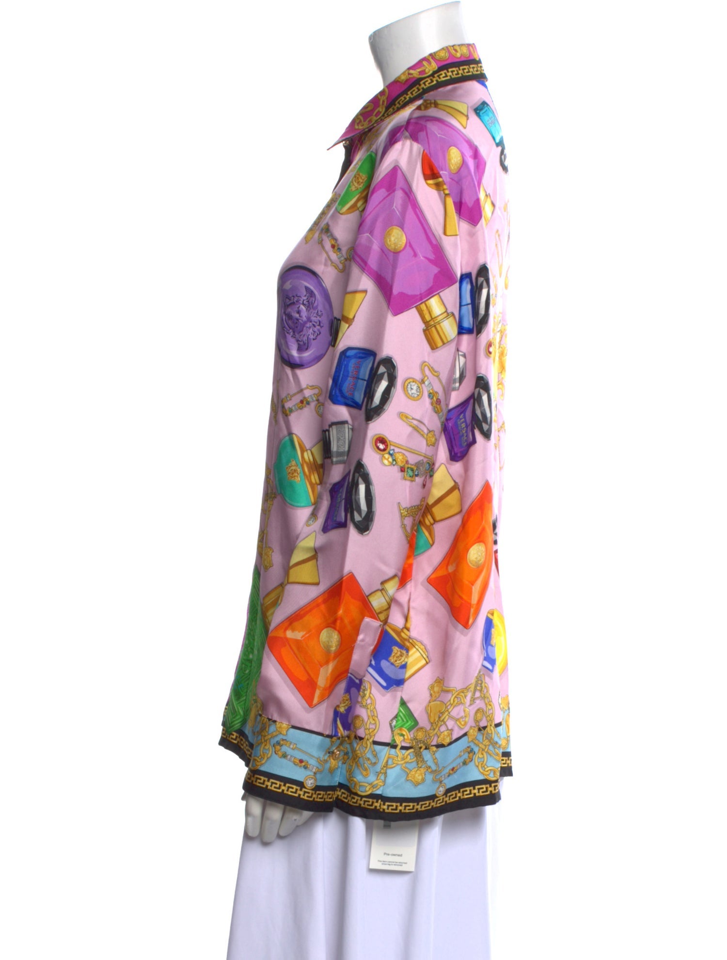 Versace Printed Long Sleeve Button-Up Top