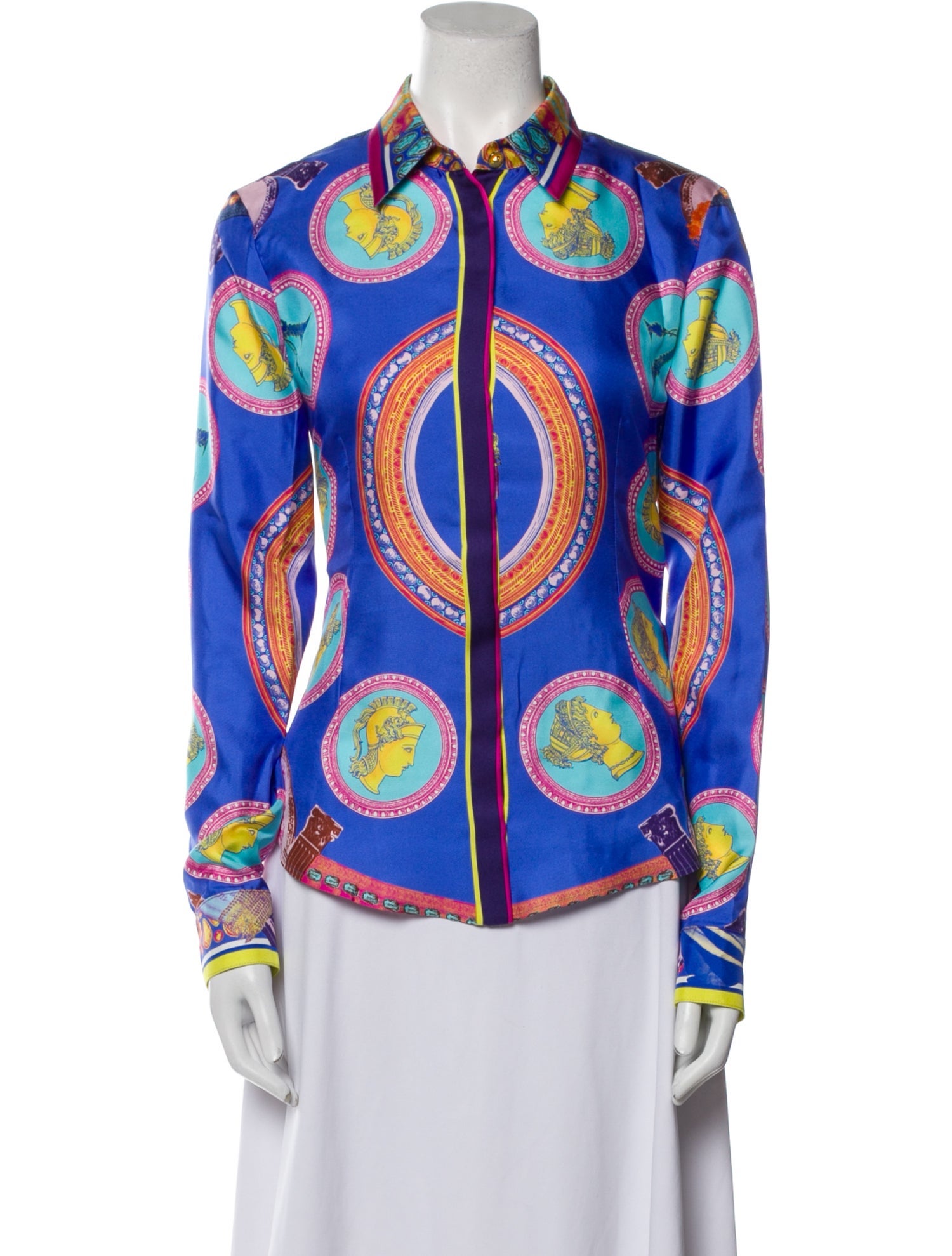 Versace Silk Printed Button-Up Top