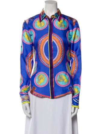Versace Silk Printed Button-Up Top