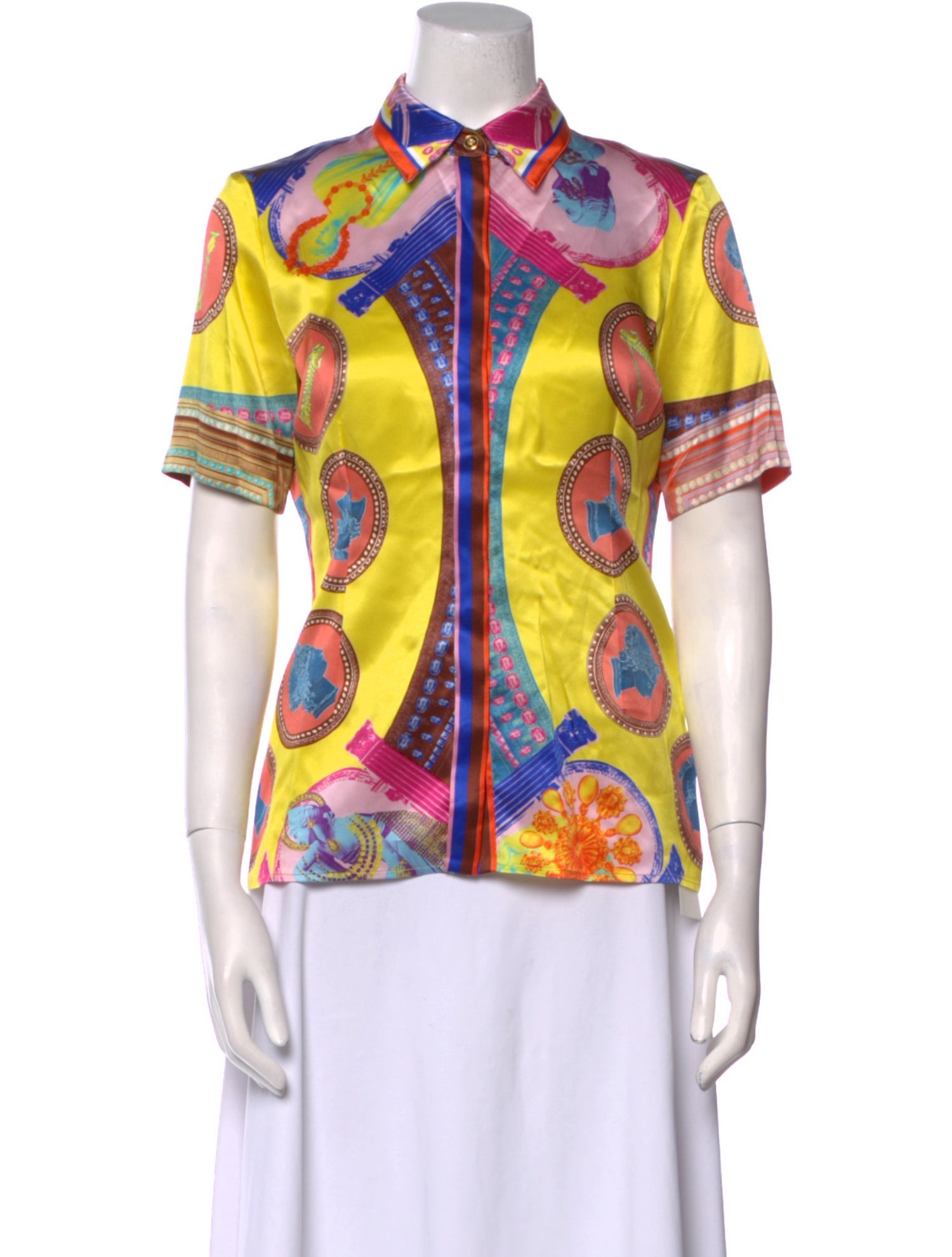Versace Silk Printed Button-Up Top