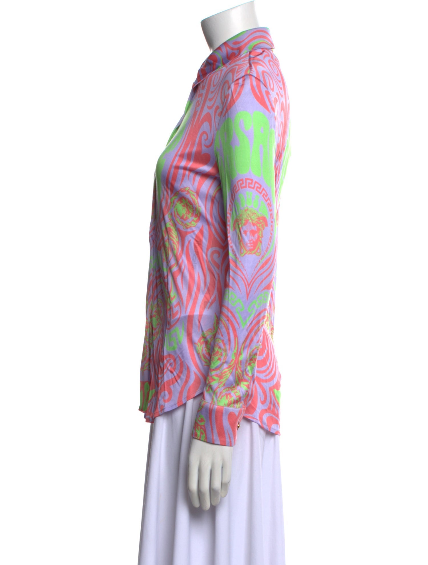 Versace Printed Long Sleeve Button-Up Top w/ Tags