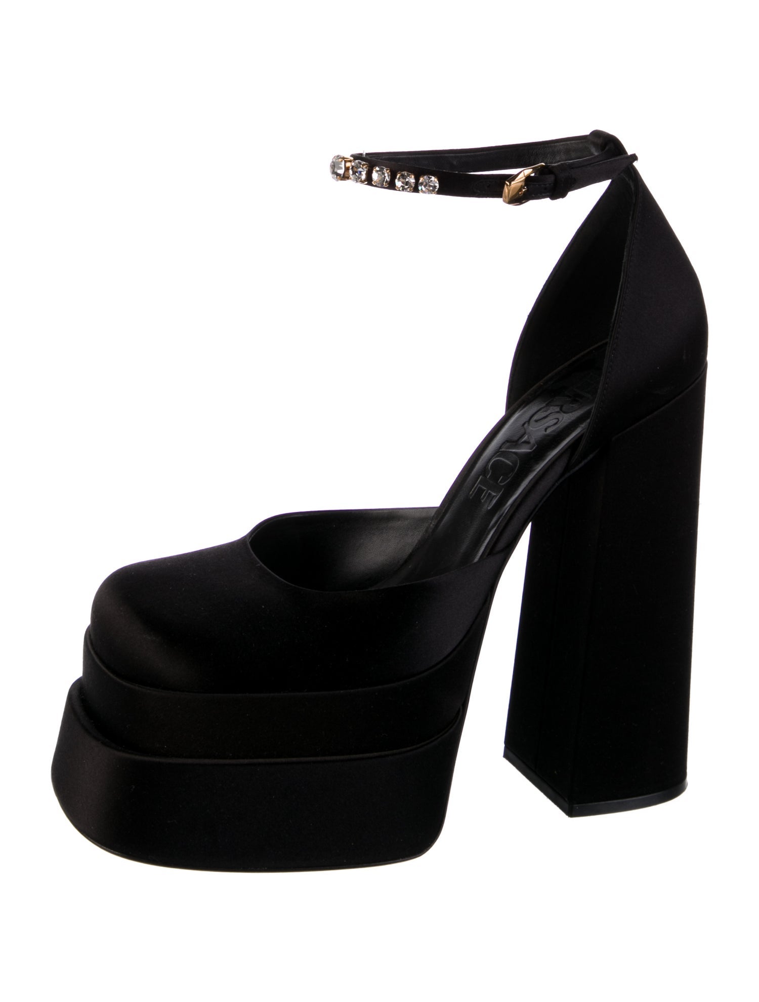 Versace Satin Crystal Embellishments D'Orsay Pumps