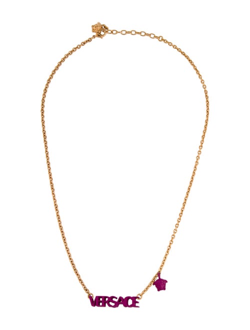 Versace Enamel Logo Medusa Charm Pendant Necklace