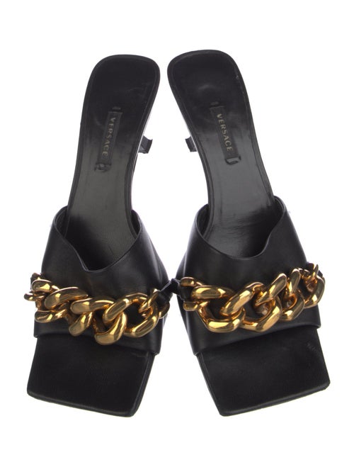 Versace Leather Chain-Link Accents Slides