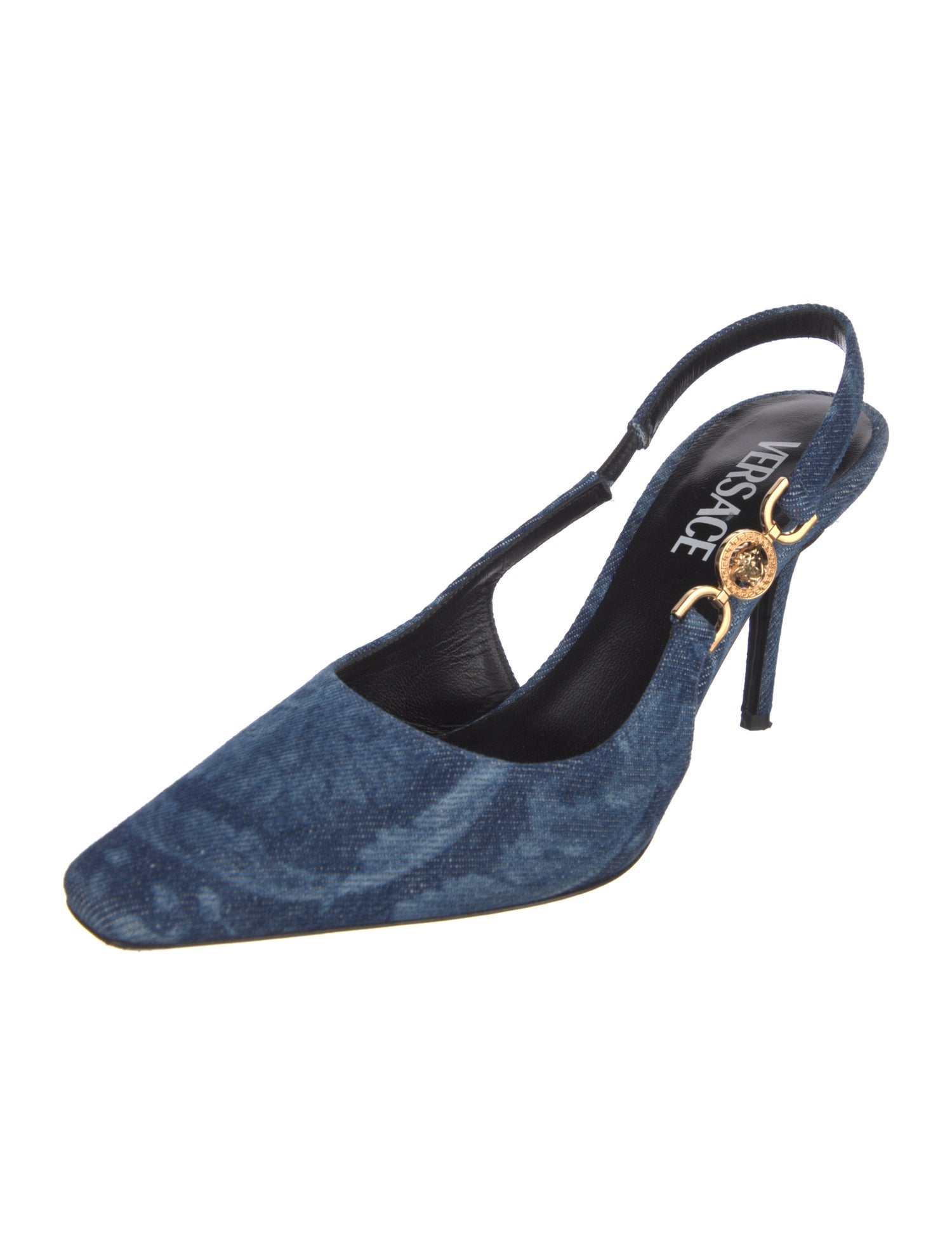 Versace Denim Printed Slingback Pumps