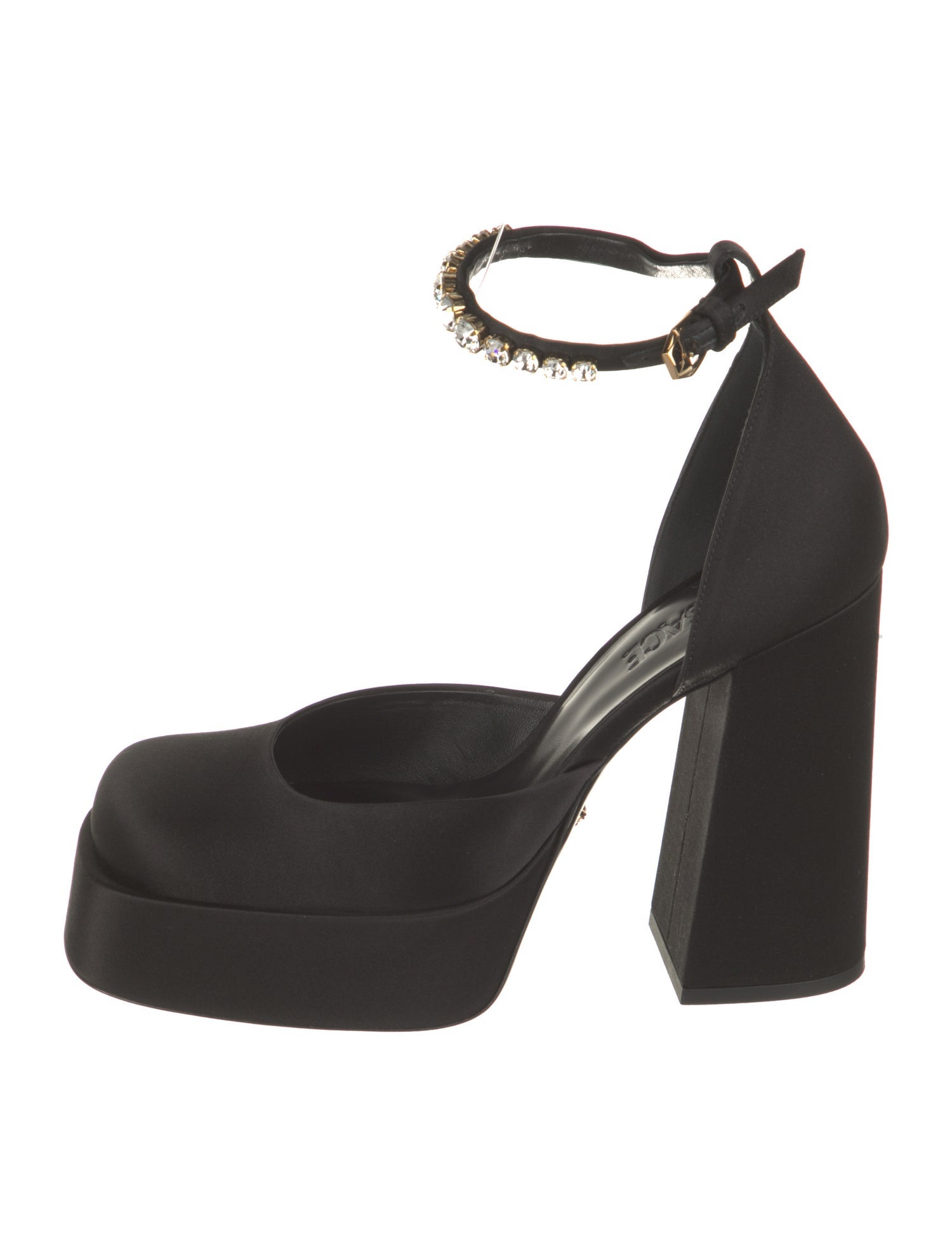 Versace Satin Crystal Embellishments D'Orsay Pumps