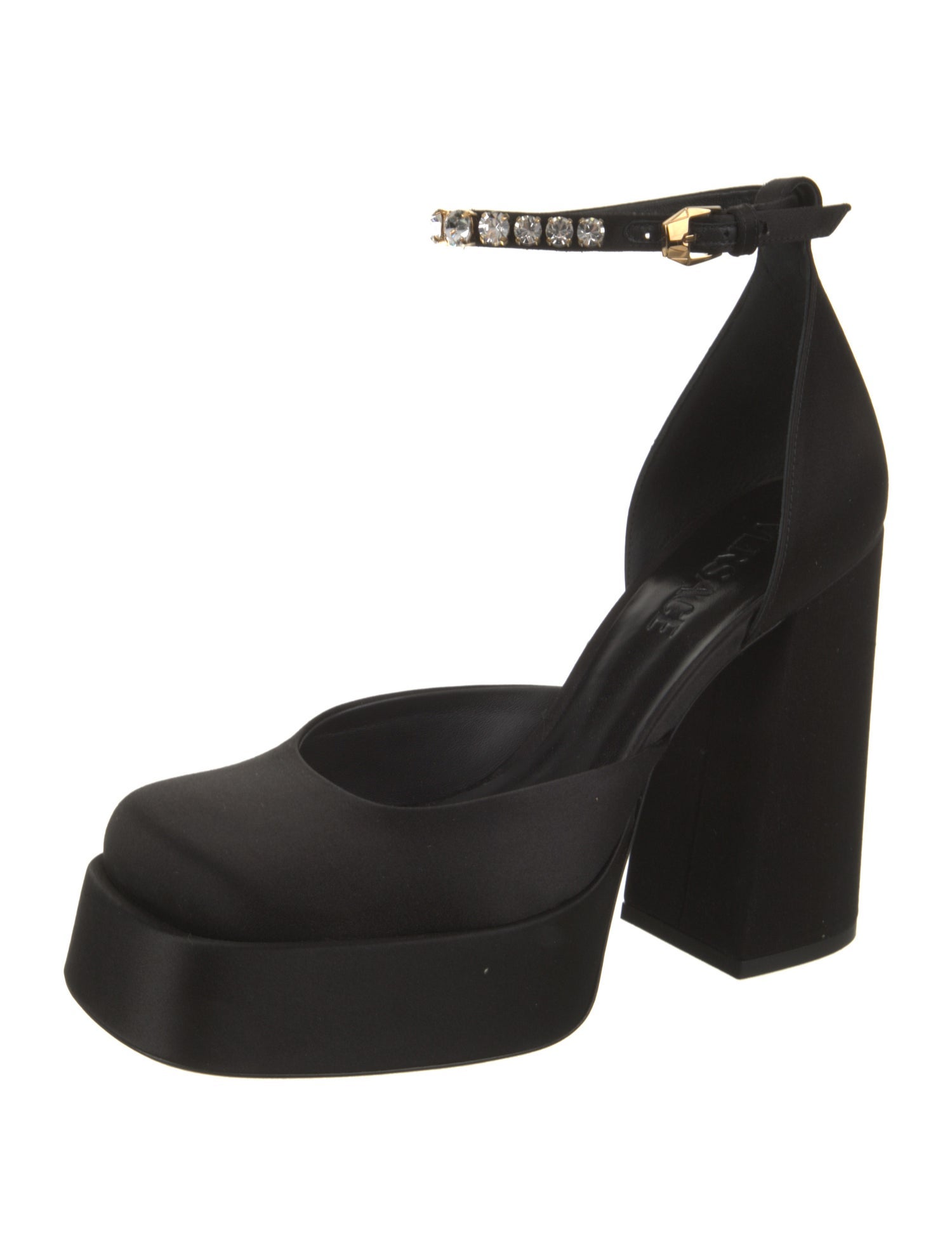 Versace Satin Crystal Embellishments D'Orsay Pumps