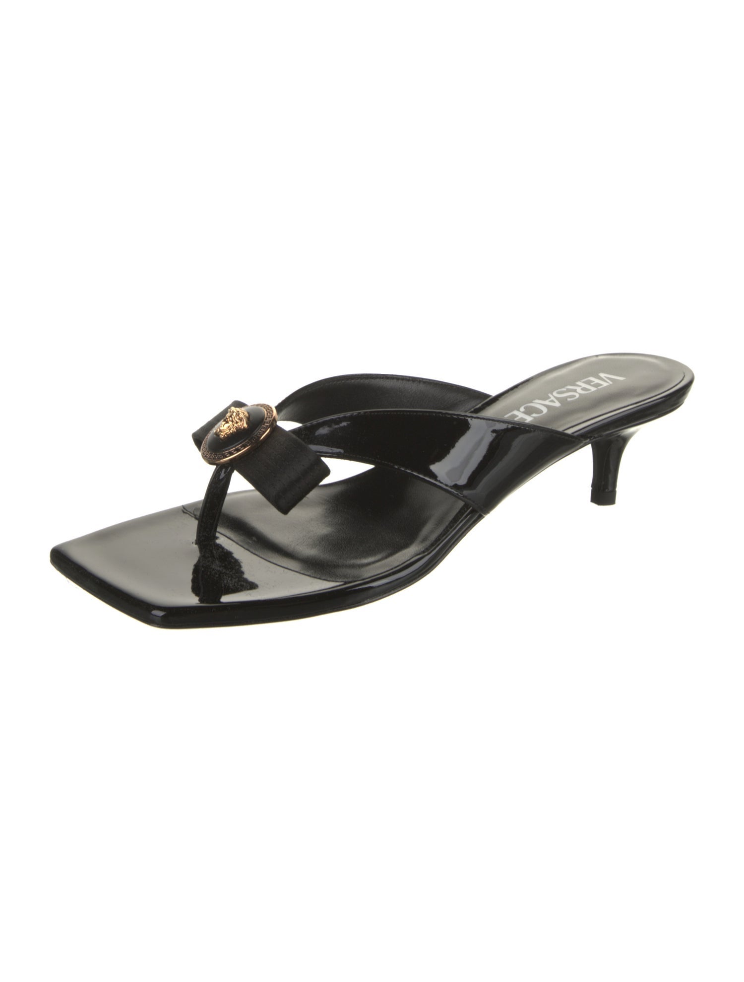 Versace Patent Leather Bow Accents Slides w/ Tags