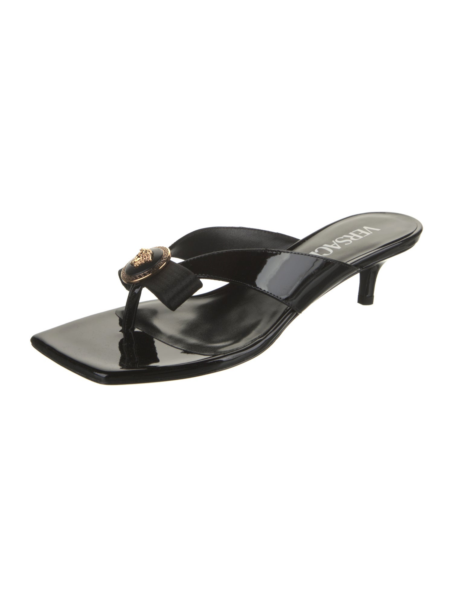 Versace Patent Leather Bow Accents Slides w/ Tags