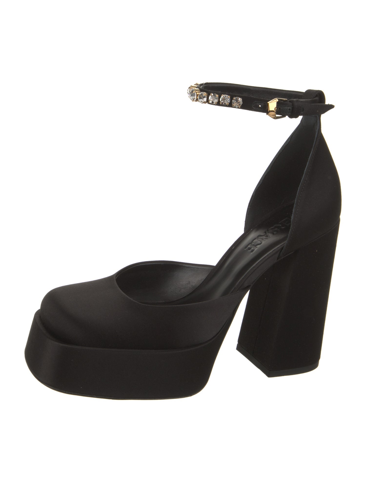 Versace Satin Crystal Embellishments D'Orsay Pumps