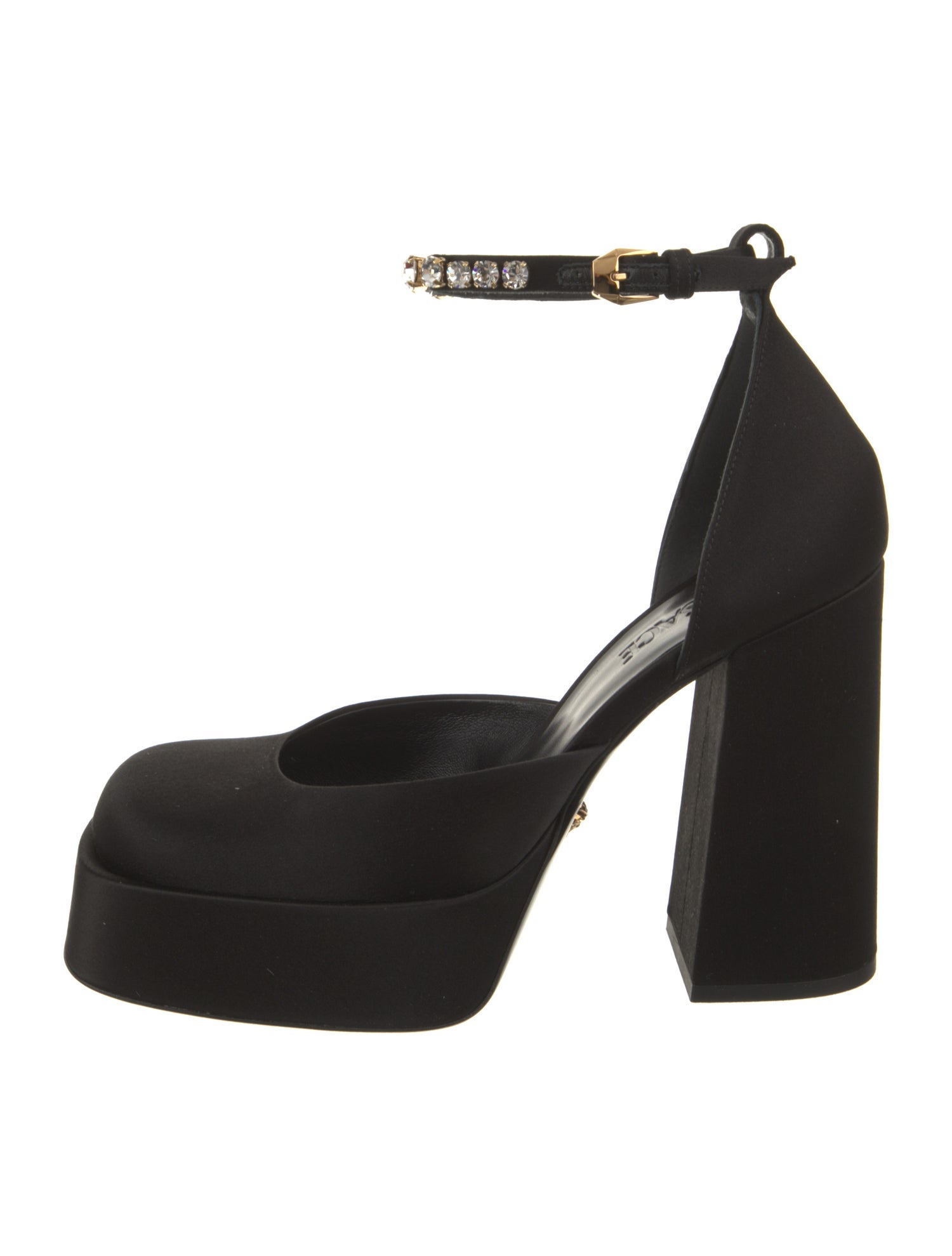 Versace Satin Crystal Embellishments D'Orsay Pumps