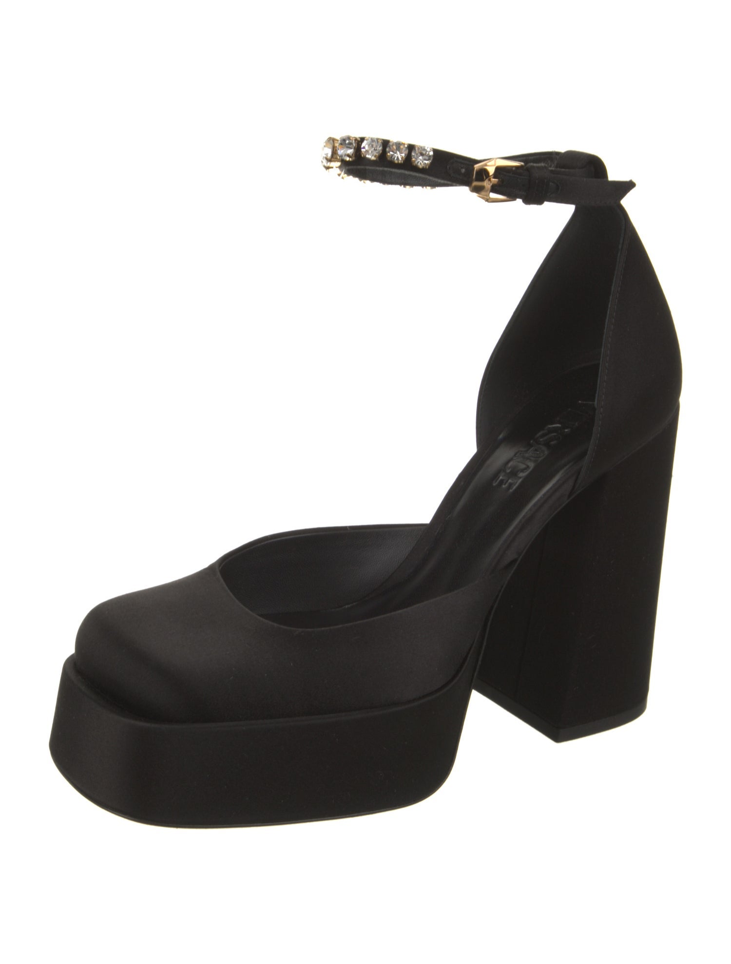 Versace Satin Crystal Embellishments D'Orsay Pumps