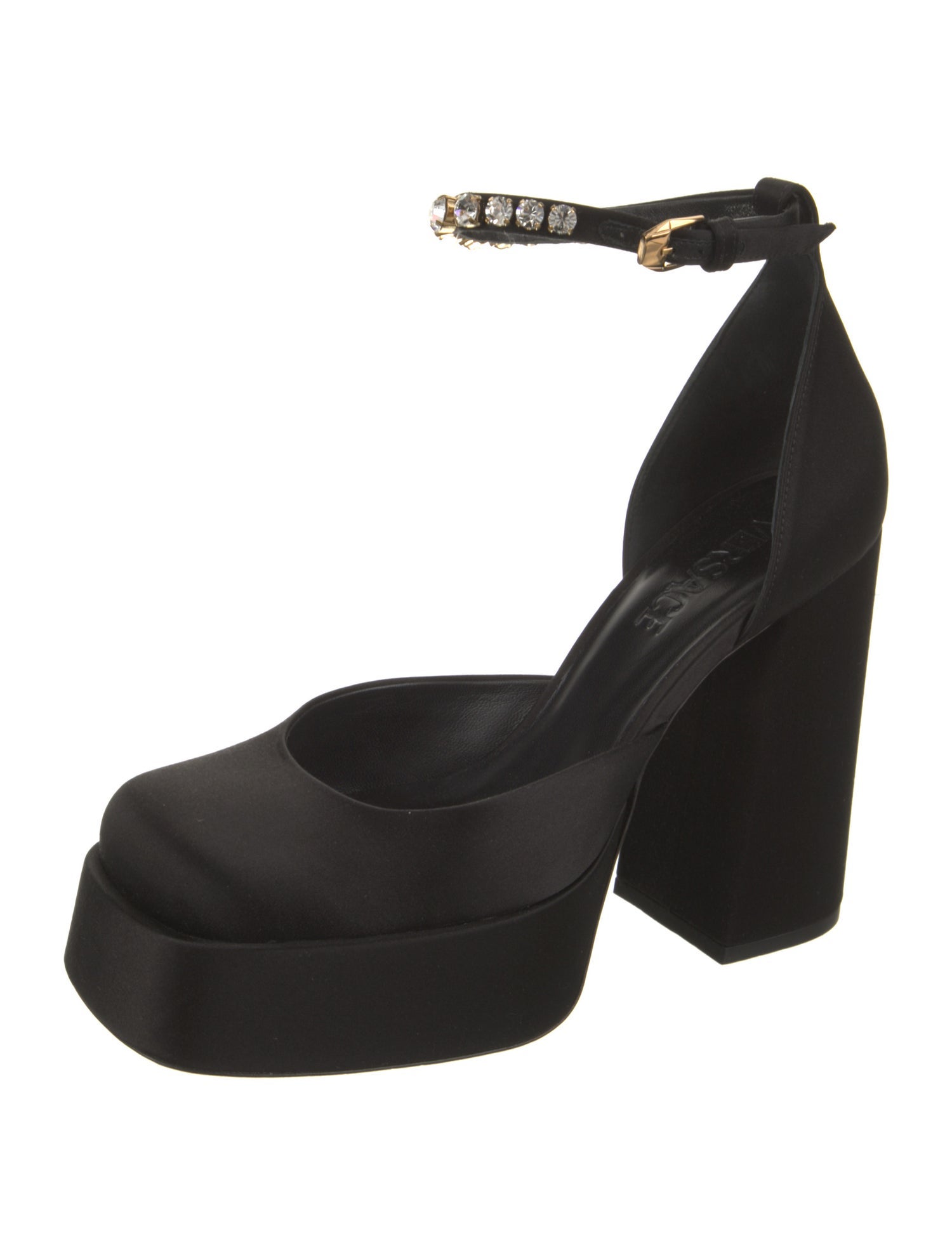 Versace Satin Crystal Embellishments D'Orsay Pumps