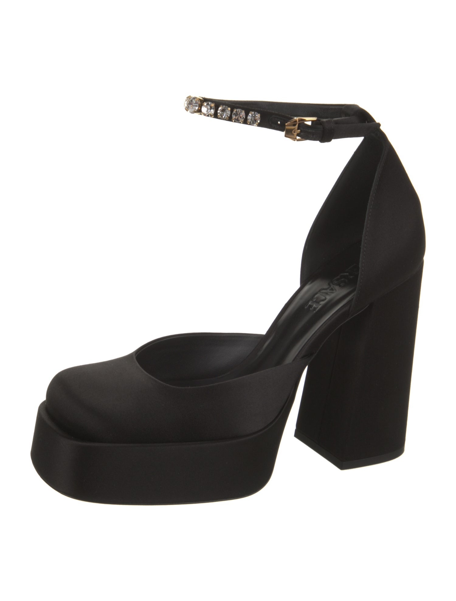 Versace Satin Crystal Embellishments D'Orsay Pumps