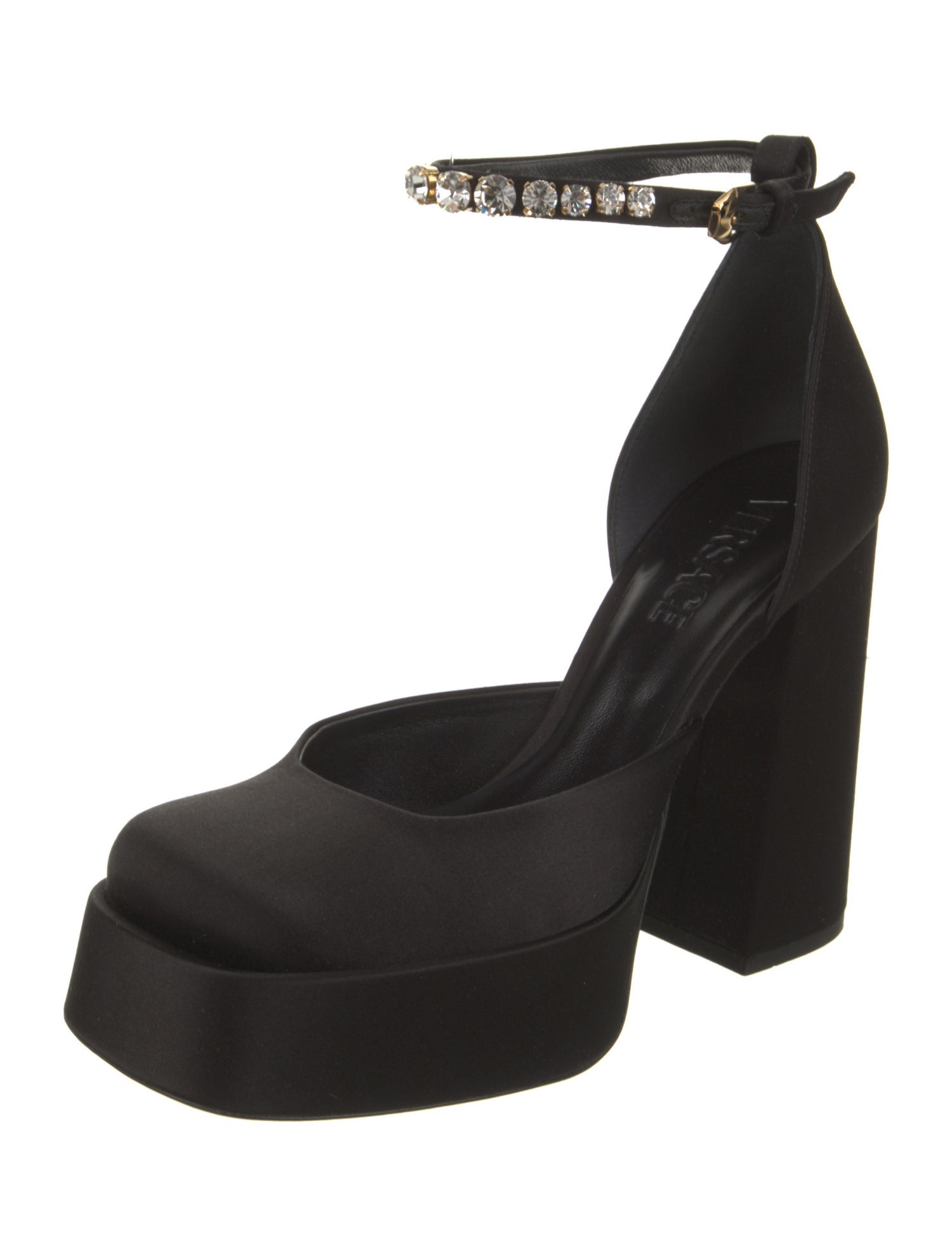 Versace Satin Crystal Embellishments D'Orsay Pumps