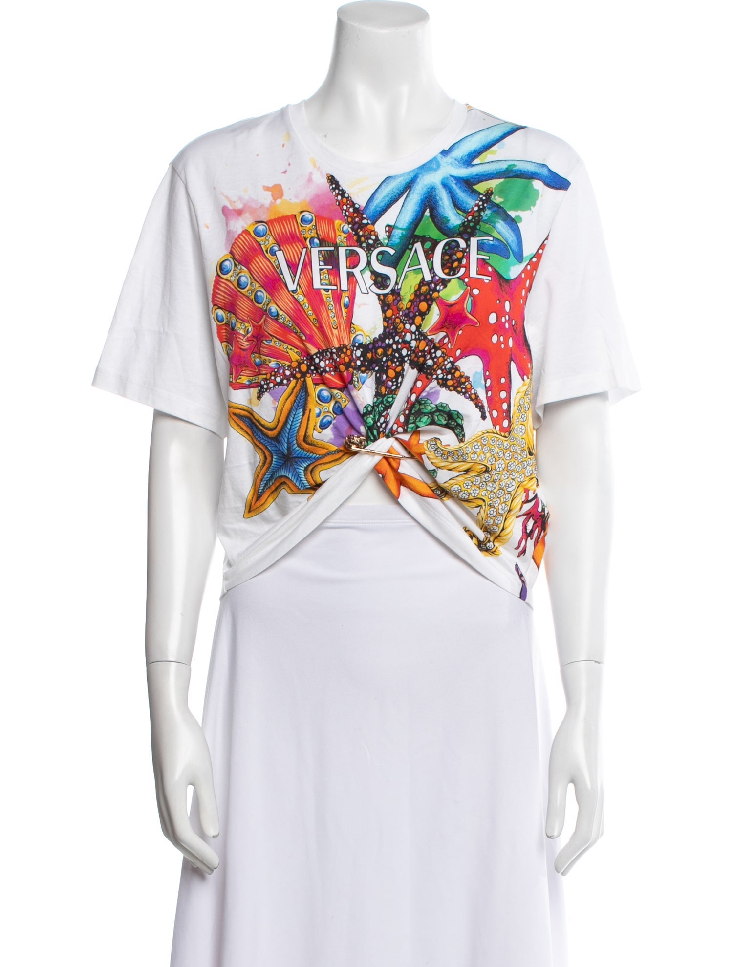 Versace Graphic Print Crew Neck Crop Top w/ Tags