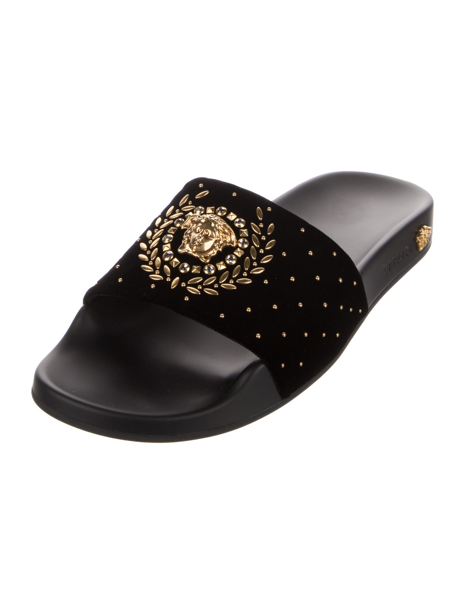 Versace Velvet Crystal Embellishments Slides