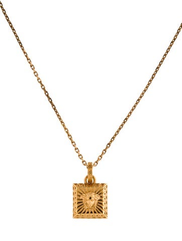 Versace Chain Medusa Square Pendant Necklace