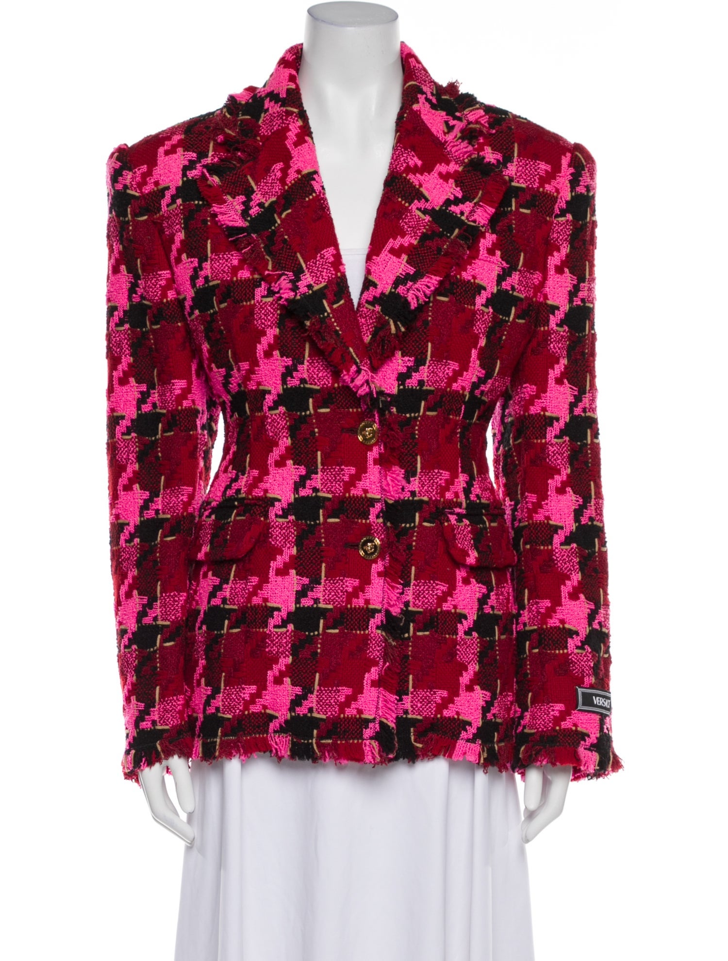 Versace Virgin Wool Plaid Print Blazer