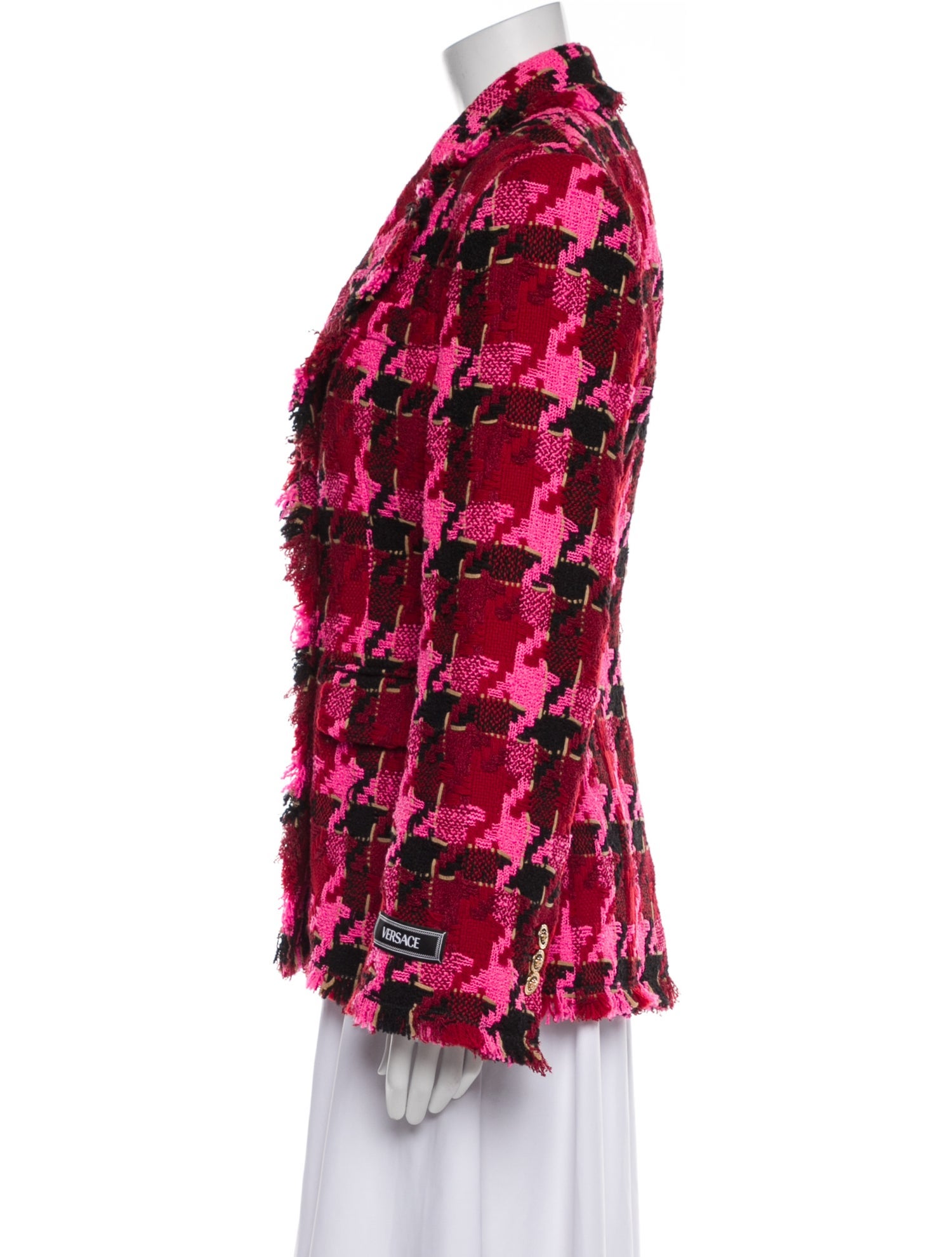 Versace Virgin Wool Plaid Print Blazer