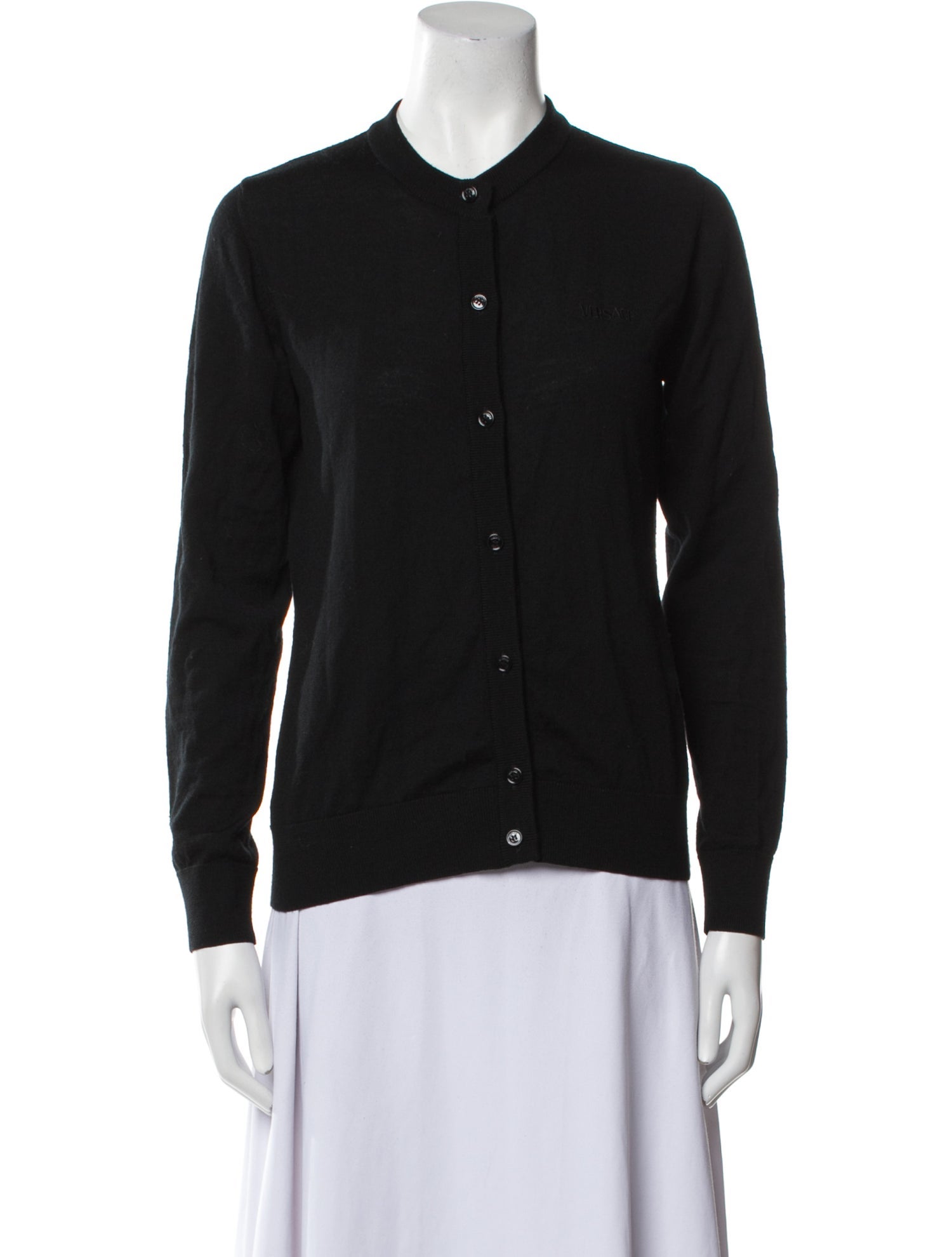 Versace Virgin Wool Mock Neck Button-Up Top