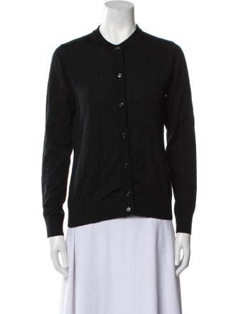 Versace Virgin Wool Mock Neck Button-Up Top