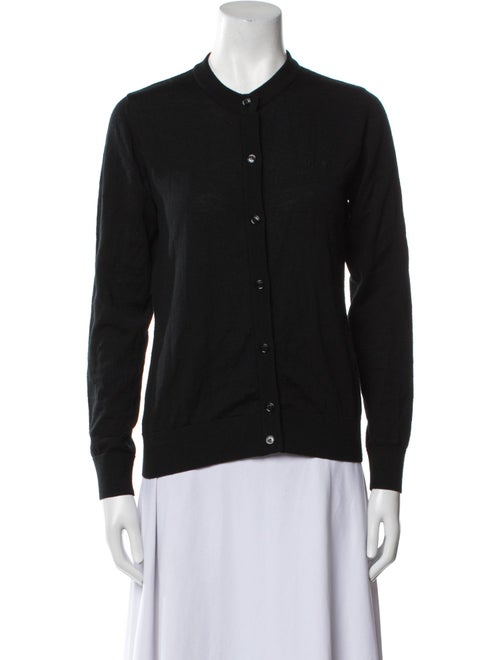 Versace Virgin Wool Mock Neck Button-Up Top