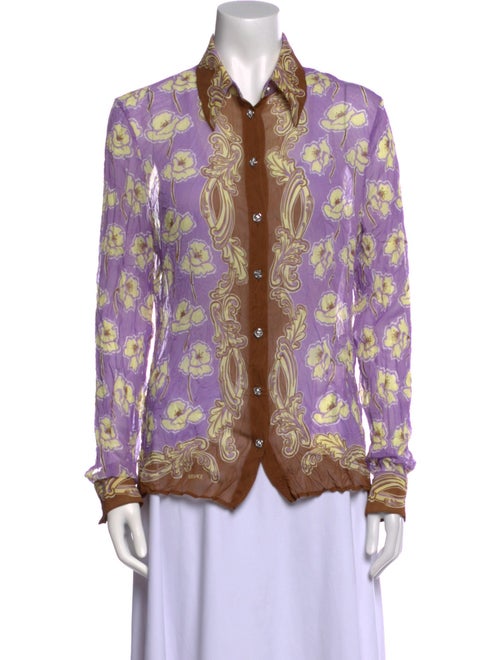 Versace Printed Long Sleeve Button-Up Top