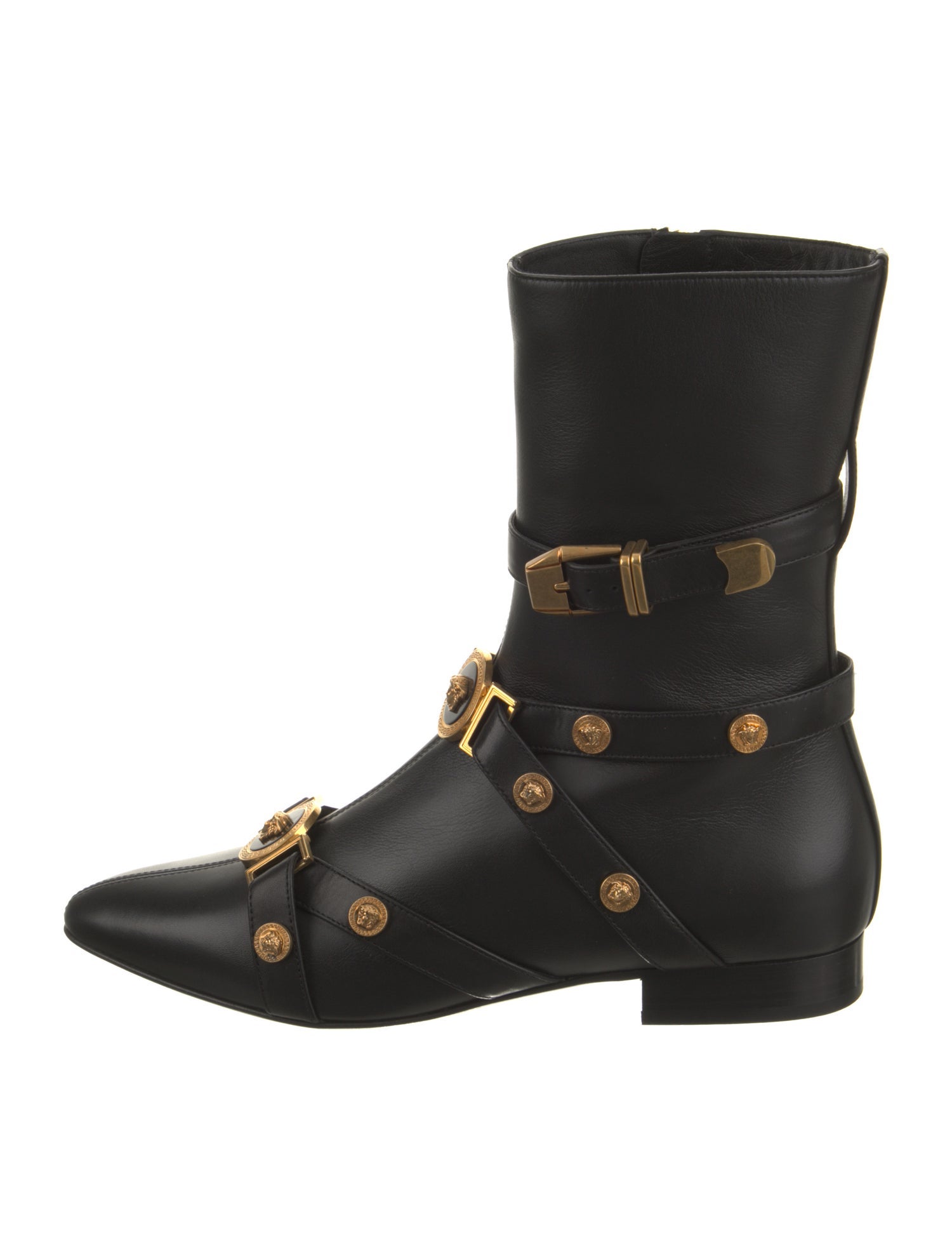 Versace Leather Studded Accents Moto Boots w/ Tags