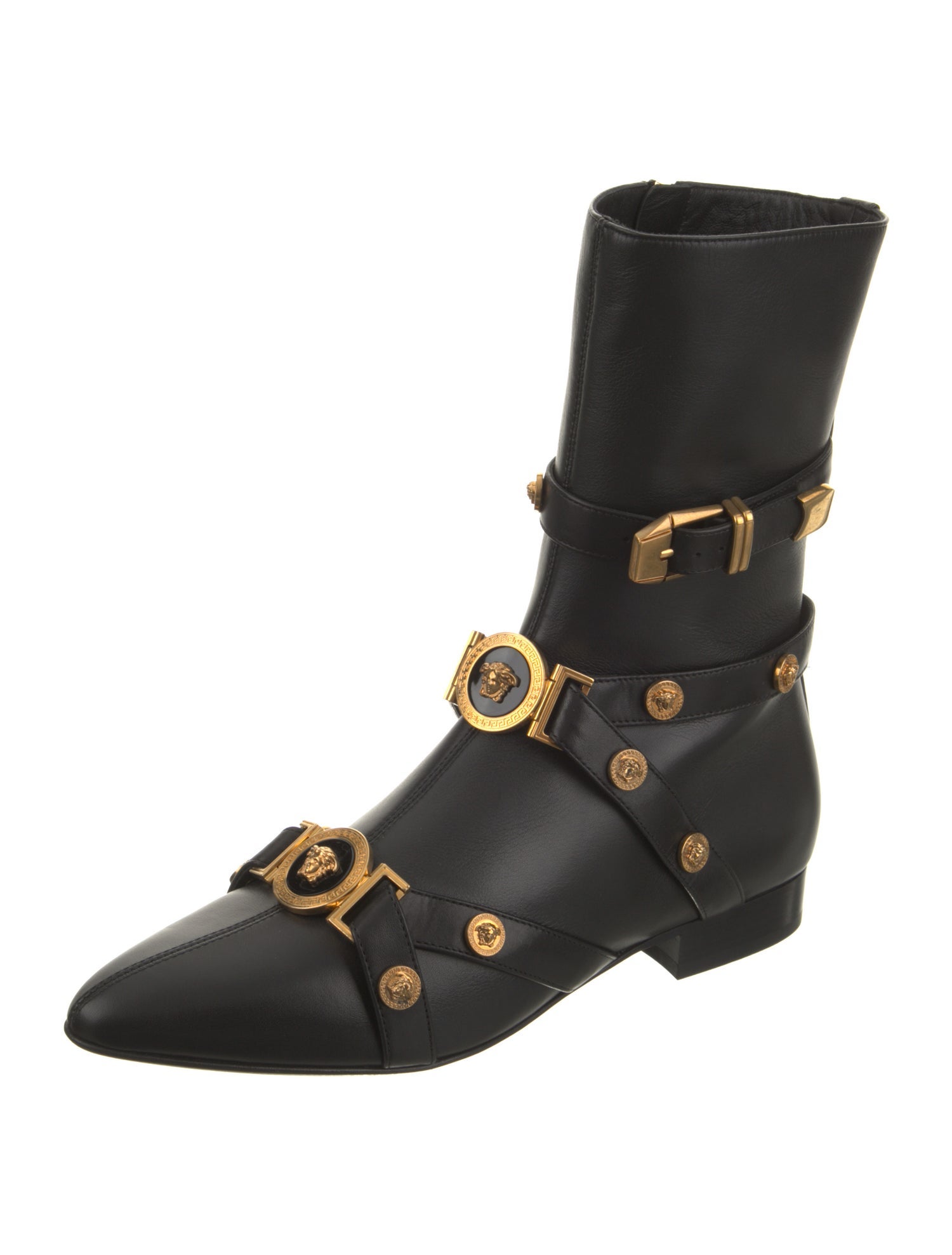 Versace Leather Studded Accents Moto Boots w/ Tags