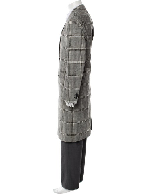 Versace Virgin Wool Plaid Print Overcoat