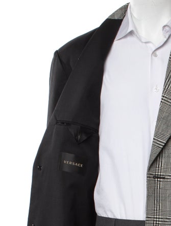 Versace Virgin Wool Plaid Print Overcoat