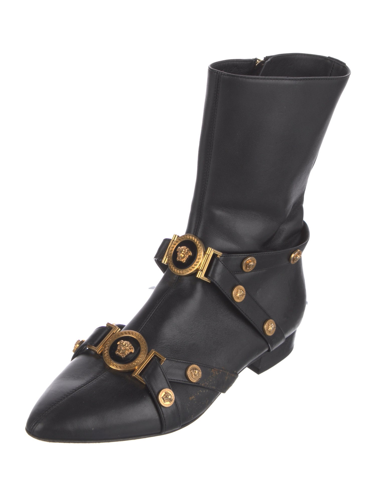 Versace Medusa Insignia Leather Combat Boots
