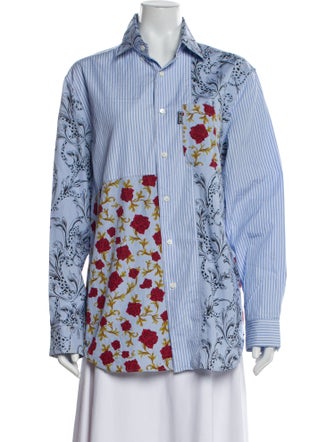 Versace Printed Long Sleeve Button-Up Top