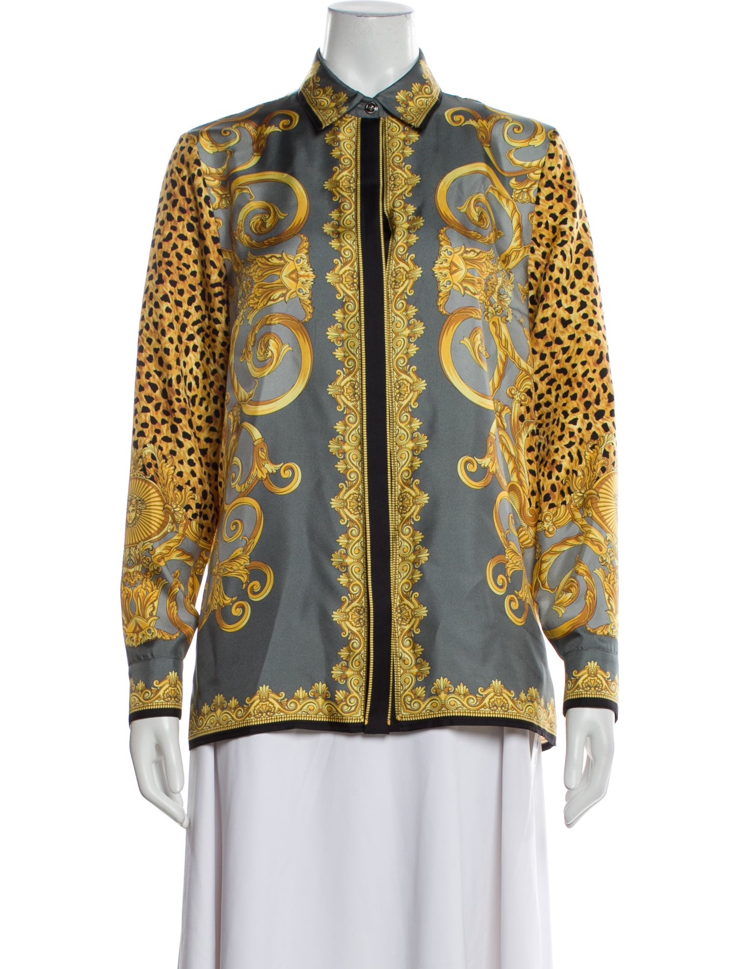 Versace Silk Printed Button-Up Top