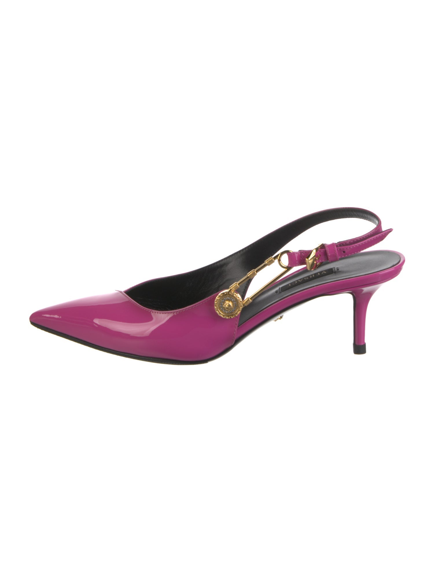 Versace Medusa Insignia Patent Leather Slingback Pumps