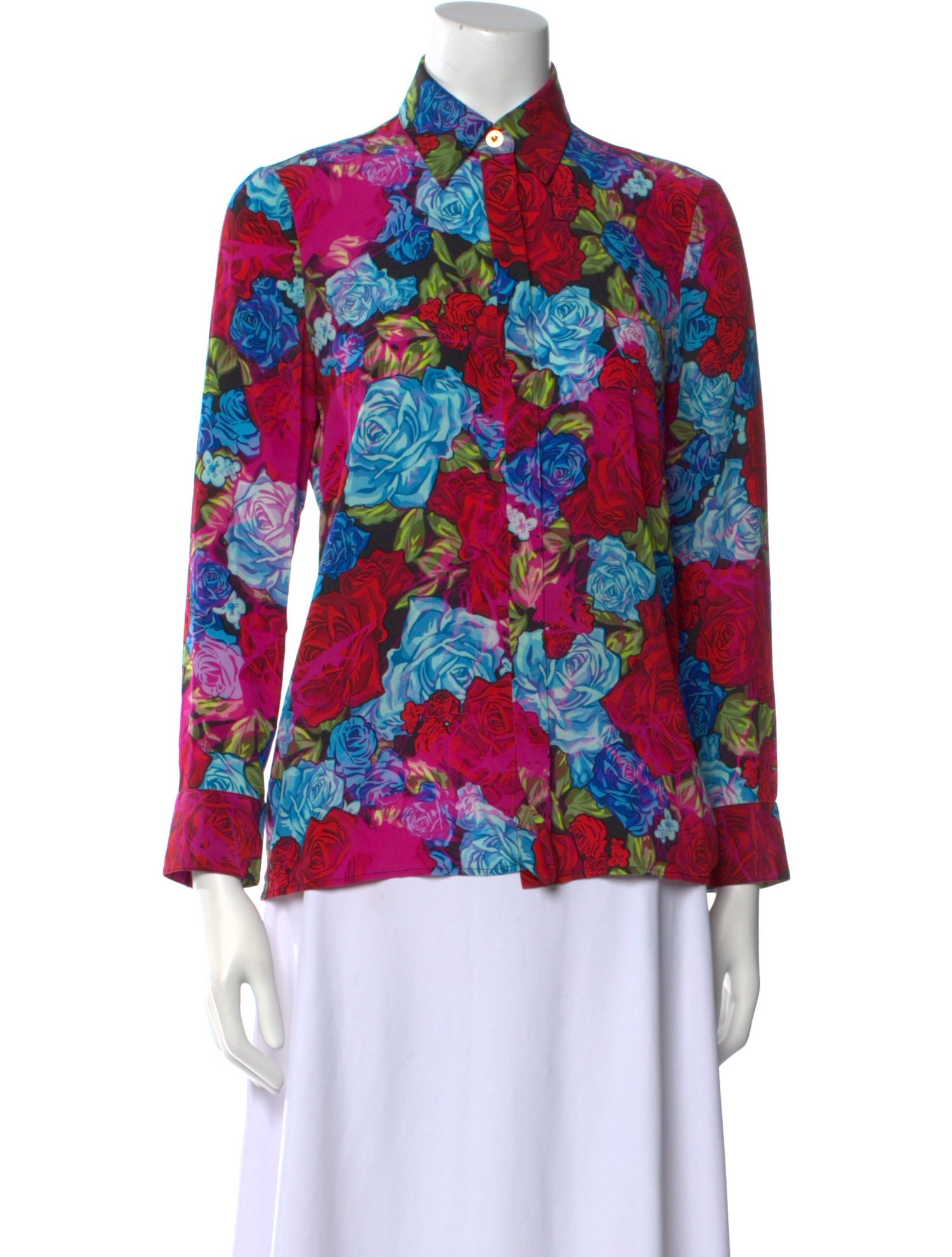 Versace Silk Floral Print Button-Up Top