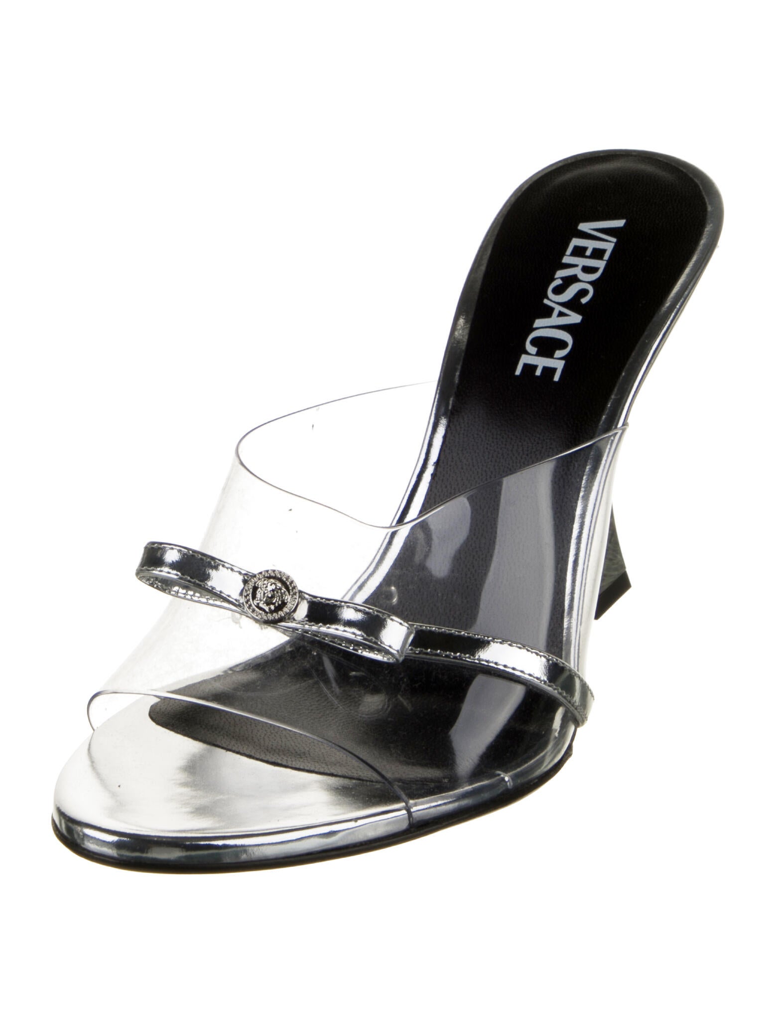 Versace PVC Leather Trim Embellishment Slides
