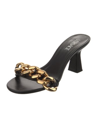 Versace Leather Chain-Link Accents Slides