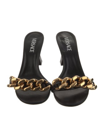 Versace Leather Chain-Link Accents Slides